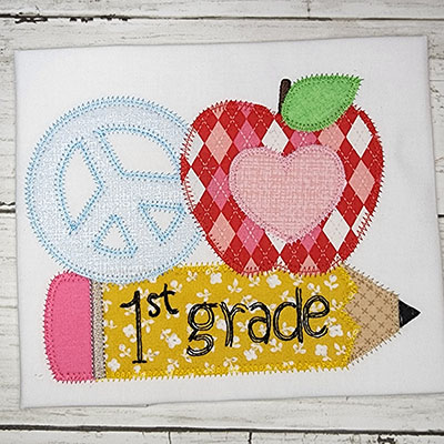 peace love 1st grade  machine applique design